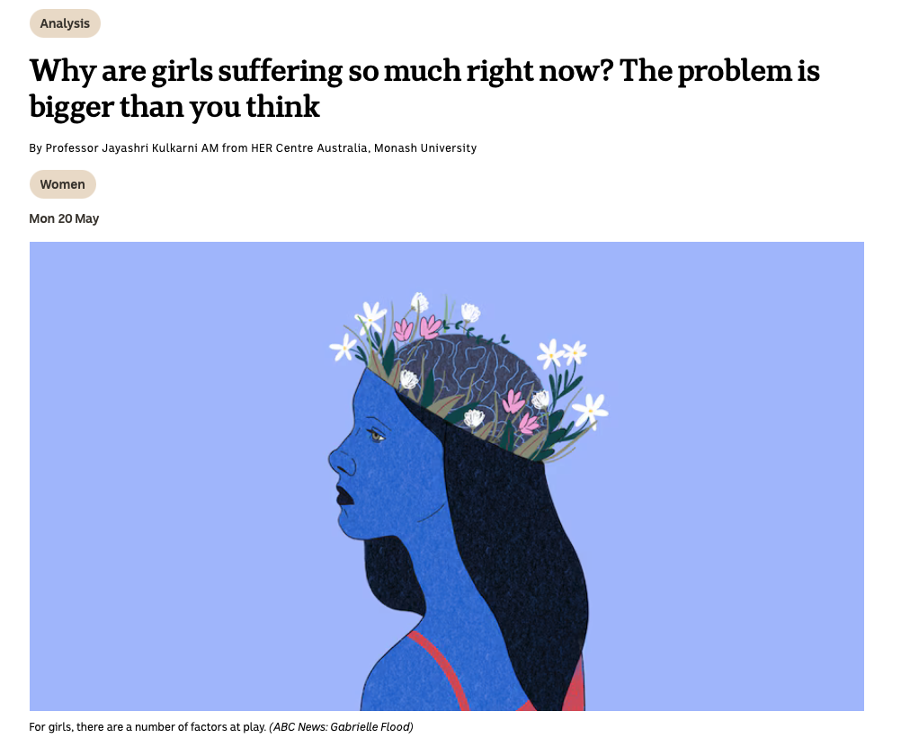 Screenshot of ABC Article:Why are girls suffering so much right now? The problem is bigger than you think